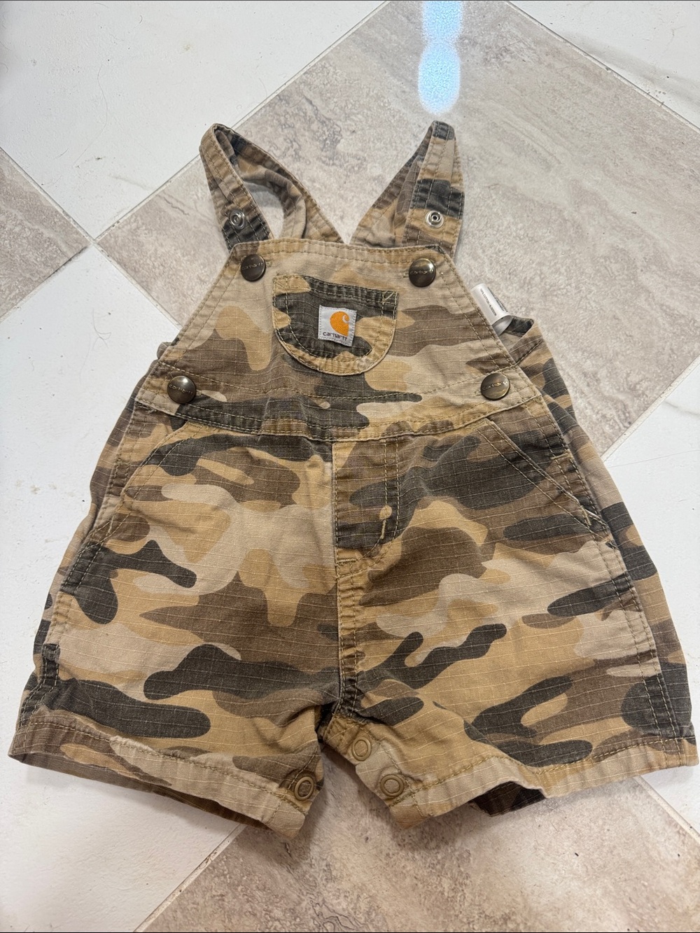 Carhartt Kids Camo Shortalls in Tan and Olive